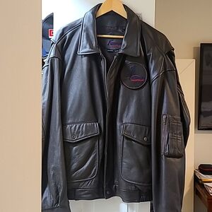 Brown Leather Jacket model aviator
